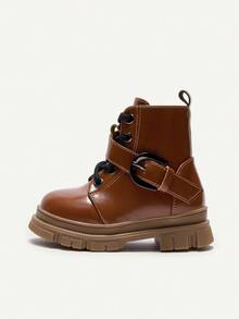 Cozy Pixies 1 双时尚、百搭、乡村风格金属扣棕色软底系带踝靴，适合秋冬季 - 棕色 - 查看 9