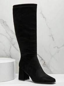 SHUZIA بوت نسائية ذات كعب مسطح عالي الركبة أنيقة ومريحة - الأسود - مشاهدة 5