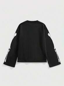 ROMWE MEN Goth Kaos Lengan Panjang Pria Motif Tengkorak Halloween, Musim Gugur - Hitam - View 2