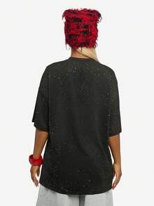 SUMWON WOMEN Oversized Sparkly T-Shirt For Women Long Sleeve Glitter Top Casual Streetwear Drop Shoulder Tee - Black - View 2