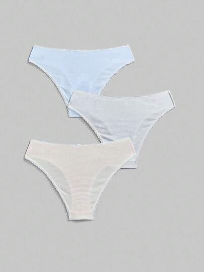 Kawaii 3pcs/Pack Plaid Lace Patchwork Comfortable Bow Decor Women's Panties