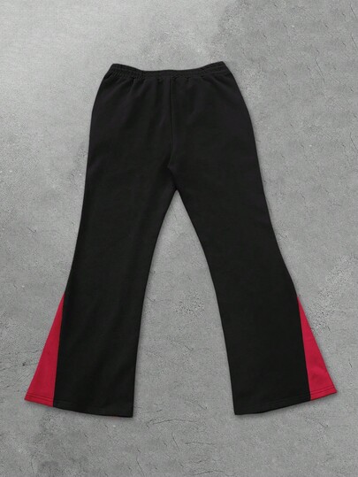 Street Life Pantalones casuales con pierna acampanada con estampado de llamas negras y rojas, otoño/invierno