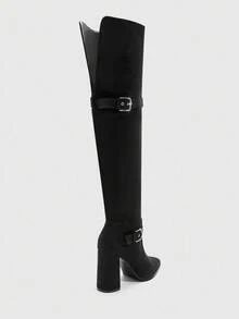 CUCCOO SZL Fashion Pointed Toe Chunky Heel Over-The-Knee Boots, Suitable For Dates And Parties - Black - View 9
