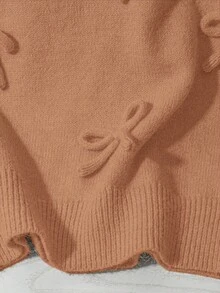 GlowEve Áo len tay ngắn họa tiết nơ đơn giản dễ thương dành cho nữ, mùa thu - Màu vàng - Xem 5