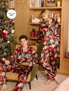 CoupledUp 圣诞格子缎面男士睡衣套装 情侣睡衣套装 姜饼人睡衣 圣诞睡衣 情侣圣诞睡衣 姜饼人睡衣，秋冬服装 - 彩色 - 查看 3