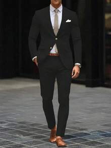 Manfinity Mode 男士休闲商务套装（夹克和裤子） - 黑色 - 查看 4
