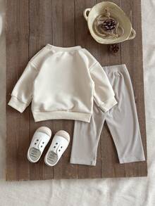 Vintaside Kids Baby Jungen Herbst süße Eichel Stickerei Langarm-Top & gestreifte Wollhose 2 Stücke Set