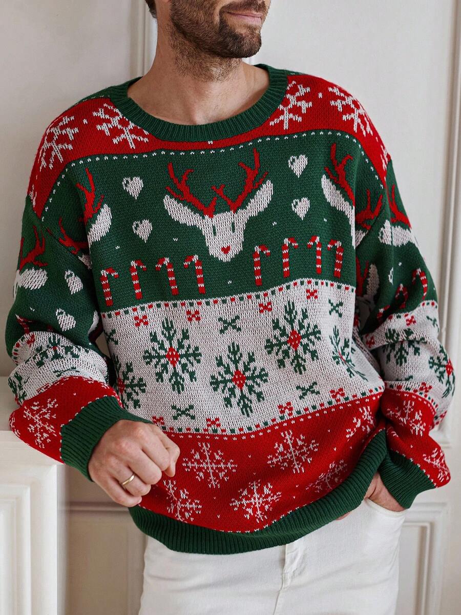 Manfinity Homme Suéter de Natal Masculino com Blocos de Cor, Estampa de ...