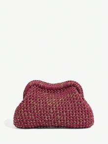 SHEIN SXY 女士，女式手拿包，钩针编织包，橙色和金色，时尚，优雅，简约，个性化，多功能，经典，适合约会，日常，购物，下午茶，海滩，度假，节日，夏季，海边 - 酒紅色 - 查看 1