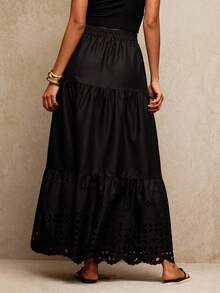 Travachic Women's Elegant Embroidered Black Long Skirt,Boho Skirts,Casual,Vacation,Holiday,Autumn,Winter,Wedding Guest,Luxury Prom,Christmas Party,New Year - Black - View 2