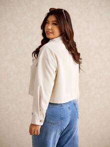 Elaquor 大码女装秋装女式纯色简约休闲长袖夹克秋季夹克和秋季女装，女式冬装 - 米色 - 查看 2