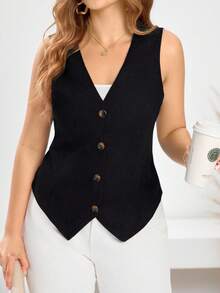 EMERY ROSE Áo vest blazer đơn hàng thường ngày cho nữ mùa hè cỡ lớn - màu đen - Xem 4