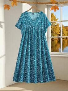 EMERY ROSE Große Größen Kurzarm Lässig Kleid, modisch und geeignet für den täglichen Gebrauch, Frühlingsoutfits für Frauen, Westernmode für Frauen, Tropischer Urlaubskleidung für Frauen - Grün - Übersicht 1