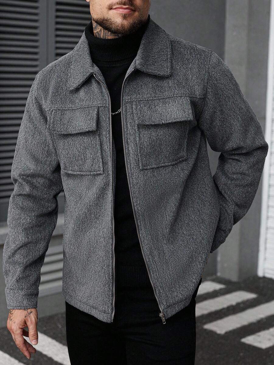 Manfinity CasualCool Men's Fashionable Versatile Jacket, Autumn/Winter, Gray Jacket Men, Men Shacket, Work Jacket