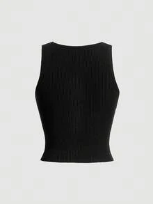 SHEIN MOD Slim Fit Open Front Sleeveless Knitted Top For Women - Black - View 2