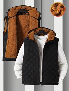 Vacaura 青少年男童时尚休闲菱形图案连帽背心，适合日常通勤，百搭实用，秋冬季款