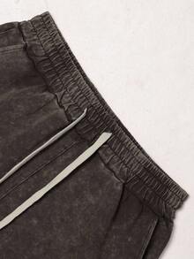 Manfinity EMRG Pantaloni scurți casual largi pentru bărbați, culoare solidă, cu talie și buzunar, stil uzat - Dusty Purple - Vizualizare 6