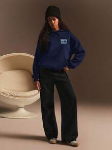 Athîral 女士连帽卫衣，秋冬简约时尚休闲日常穿着 - 藏蓝色 - 查看 3