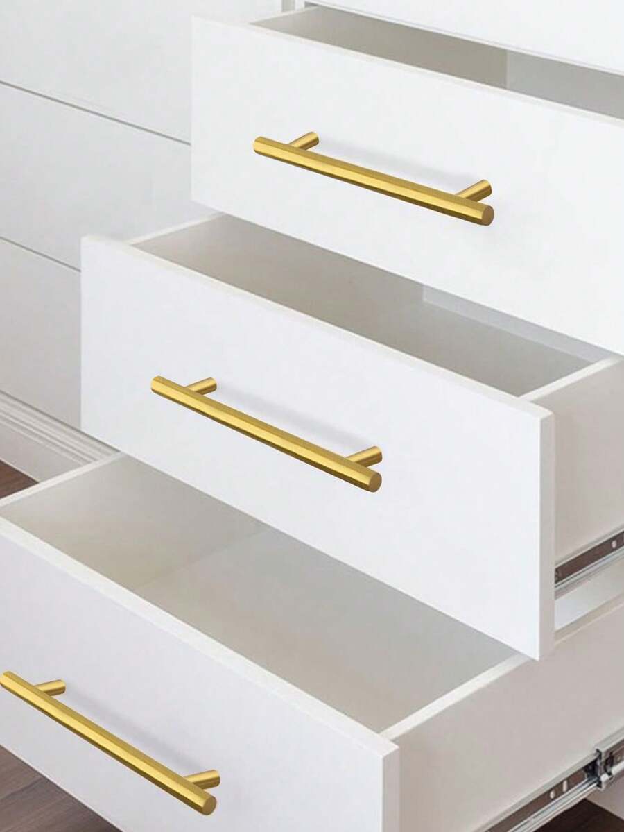 1pc/4pcs Black Golden Cupboard Handle Brushed Stainless Steel Kitchen Cabinet Door Knob Furniture Drawer Pull Hardware Pulls T Bar Handle - Gold - View 1