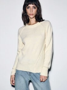 Chiquease Casual Solid Color Raglan Sleeve Sweater, Autumn/Winter - Apricot - View 1