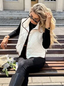SHEIN Frenchy Áo khoác không tay rộng rãi, thoải mái dành cho nữ - Màu be - Xem 8