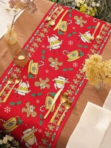 FRIENDS X SHEIN 1 pieza Camino de mesa impreso antideslizante y grueso, con diseños de Turquía, café y hombre de jengibre para fiestas, se ajusta a diferentes longitudes de mesa de 90/160/183/200cm