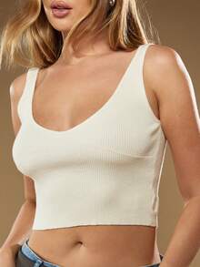 MISSGUIDED Tank Top Rajut Bergaris untuk Wanita, Tanpa Lengan, Crop Camisole, Pakaian Kasual Musim Panas untuk Melapisi Pakaian Lain - Aprikot - View 1