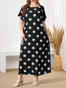 Miaspire Plus Size Women'S Black And White Polka Dot Long Dress For Spring,Summer - Black and White - View 3