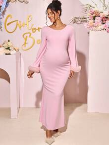 Loomaby Maternity Dresses,Gender Reveal Dress,Maternity Dress, Baby Shower Dress Maternity Photoshoot Dress Pregnancy Dress Long Sleeve Maternity Dress Pink Maternity Dress Maternity Gown