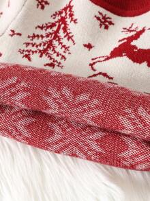 SHEIN 男婴/女婴休闲可爱雪花驯鹿圣诞铃铛圣诞树提花图案套头衫，适合秋冬季、居家、郊游、圣诞派对、丑陋的圣诞毛衣、家庭装、妈妈和我（3 件单独出售） - 紅色 - 查看 10