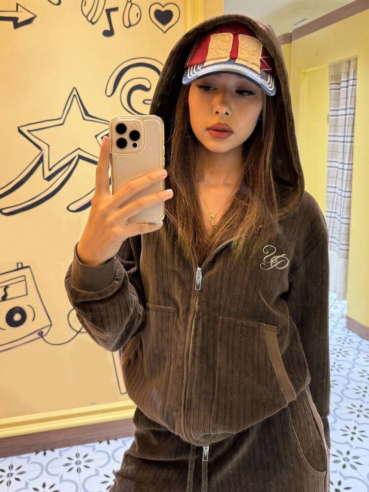 Women's Casual Letter Embroidered Sweatshirt, Autumn Jacket Hoodies