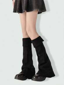 ROMWE Goth 1双女士超长条纹暖腿套，保暖 - 黑色 - 查看 3