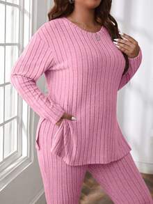 EURMUSE Conjunto de 2 piezas de punto acanalado cómodo de talla grande - Rosa Pálido - Ver 6