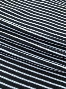 SHEIN 少女白色针织休闲简约波尔卡圆点印花不对称褶皱短款上衣，适合春夏季休闲个性造型日常穿着 - 黑與白 - 查看 6