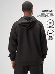 ARC Men's Letter Printed Hooded Casual Pullover Long Sleeve Sweatshirt With Pocket Oversized Sweatshirt , Fall - Black - View 2