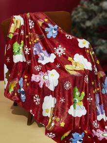 SHEIN X Care Bears 1 pieza Manta de franela con estampado de oso de peluche rojo y arcoíris, para uso en cama/sofá, suave y cálida, lavable a máquina, múltiples tamaños