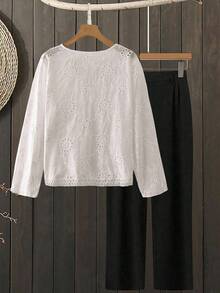 Lacomfia Plus Size Women's Hollow Out Lace-Up Long Sleeve Blouse Fall Cloth For Women