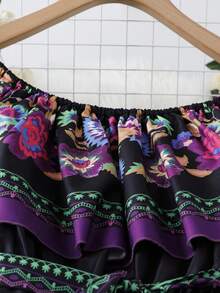 Breezaya Vestido longo plus size feminino com estampa floral e ombro de fora para férias