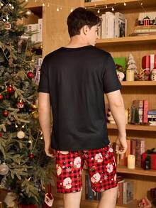 CoupledUp Men's Santa Claus & Reindeer Print Short Sleeve Top & Shorts Pajama Set, Christmas - Multicolor - View 4
