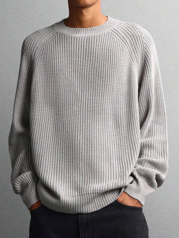 Cable Knit Sweater With Ribbed Trim And Crew Neck