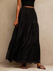Travachic Women's Elegant Embroidered Black Long Skirt,Boho Skirts,Casual,Vacation,Holiday,Autumn,Winter,Wedding Guest,Luxury Prom,Christmas Party,New Year - Black - View 6