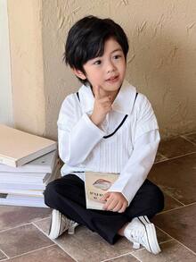 Genkimix Kids 男童学院风长袖拼布领卫衣套装，适合学校、休闲、返校装，春秋季 - 黑與白 - 查看 3