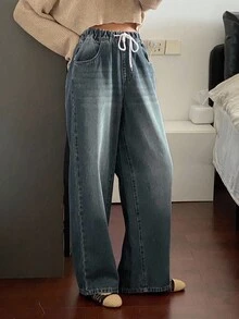 Livesso Pantalon en jean décontracté ample et clair pour femmes - Jean brut - Voir 3