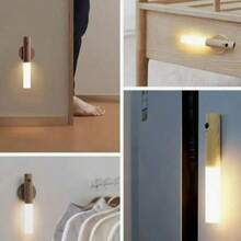1PC Imitation Wood Grain Smart Human Body Sensor Night Light, LED Rechargeable Corridor Wall Lamp, Motion Sensor Light, USB Powered, Suitable For Bathroom, Toilet, And Corridors - warm light - View 9