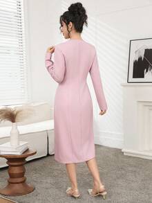 Modelyn Vestido elegante de ajuste ceñido con botones metálicos decorativos en la cintura, para uso diario sofisticado