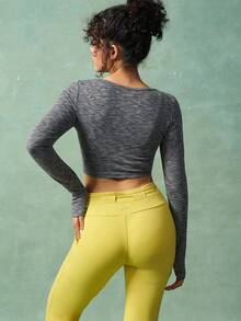 VARSIVA Áo ba lỗ thể thao dài tay nhún bèo vai trơn màu cho nữ - Xám - Xem 9