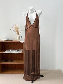 Dazy Plus Mesh Sheer Long Camisole Lingerie - Champagne - View 6