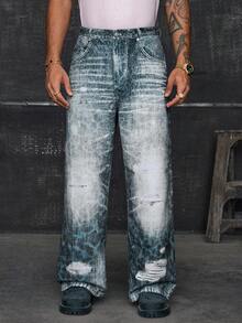 AXEPEAK Men's Summer Woven Denim Effect Digital Print Casual Loose Commuter Jeans , Fall - Multicolor - View 1