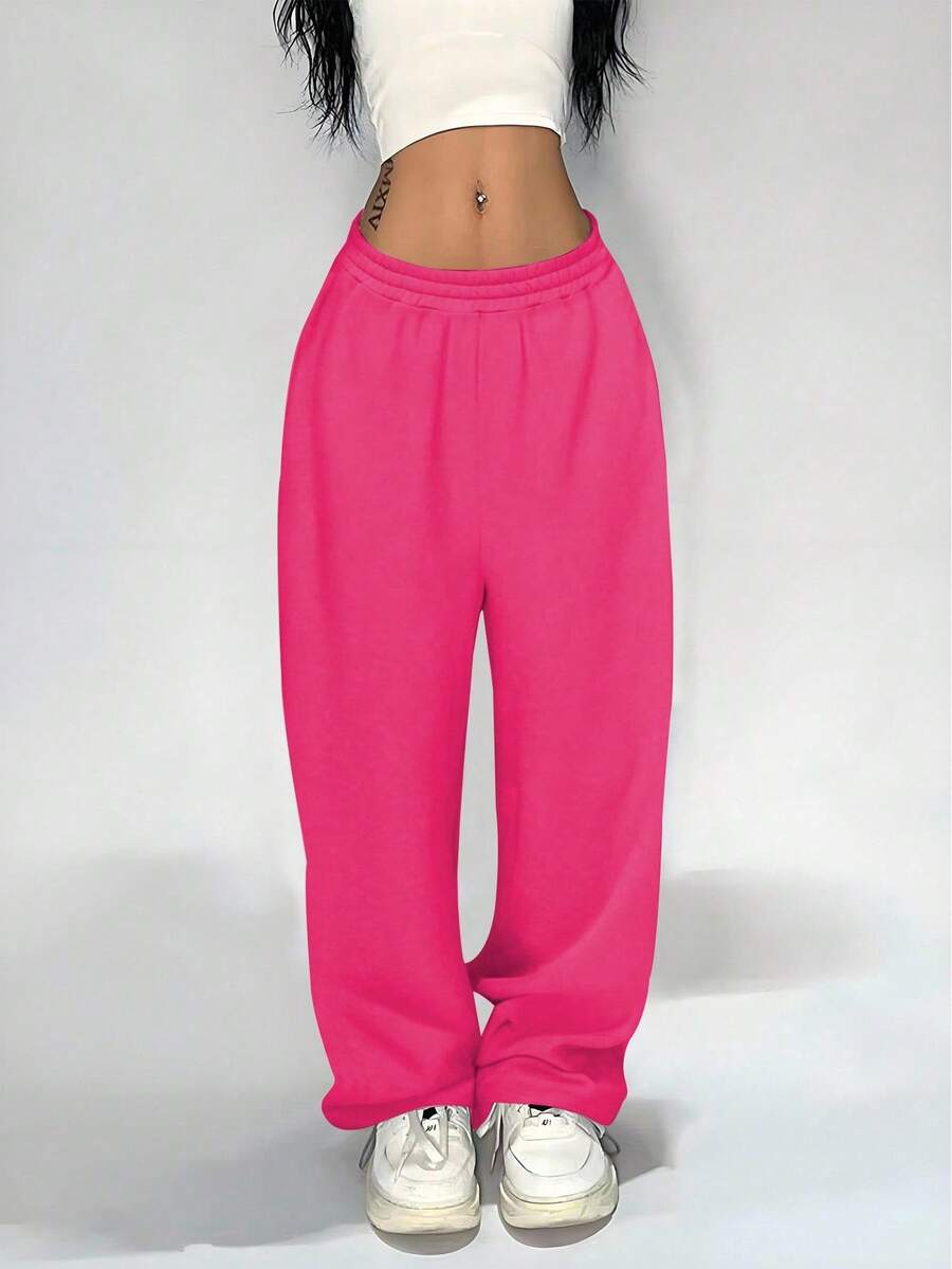INAWLY Damen einfarbige Jogginghose mit elastischem Bund, locker und vielseitig einsetzbar, in Pink