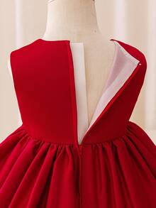 Glamorique Kids Váy công chúa satin không tay họa tiết hoa đỏ bóng cho bé gái kèm nơ lớn phía sau, váy công chúa cho dịp Giáng sinh, Halloween, sinh nhật - Đỏ - Xem 8